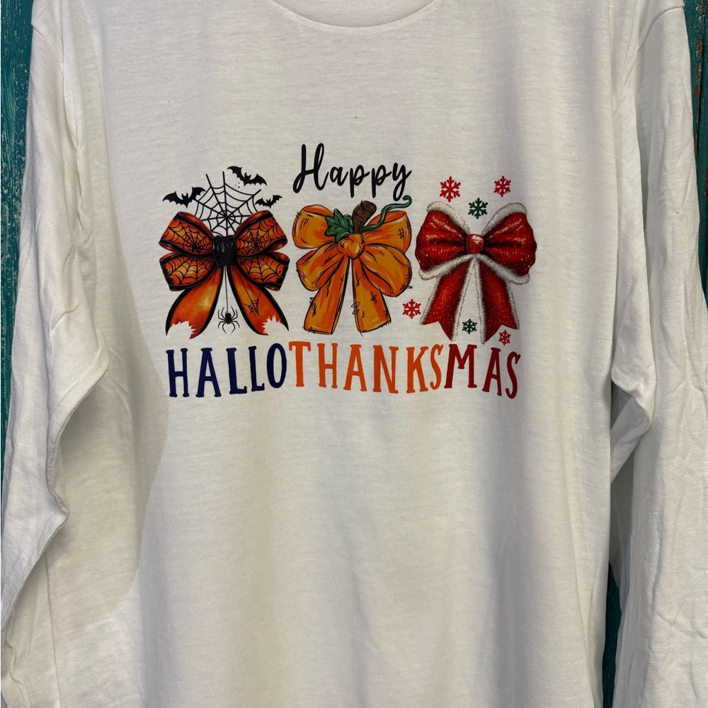 Festive Holiday Bow T-Shirt - Orange, Red, Black - Picture 2 of 2
